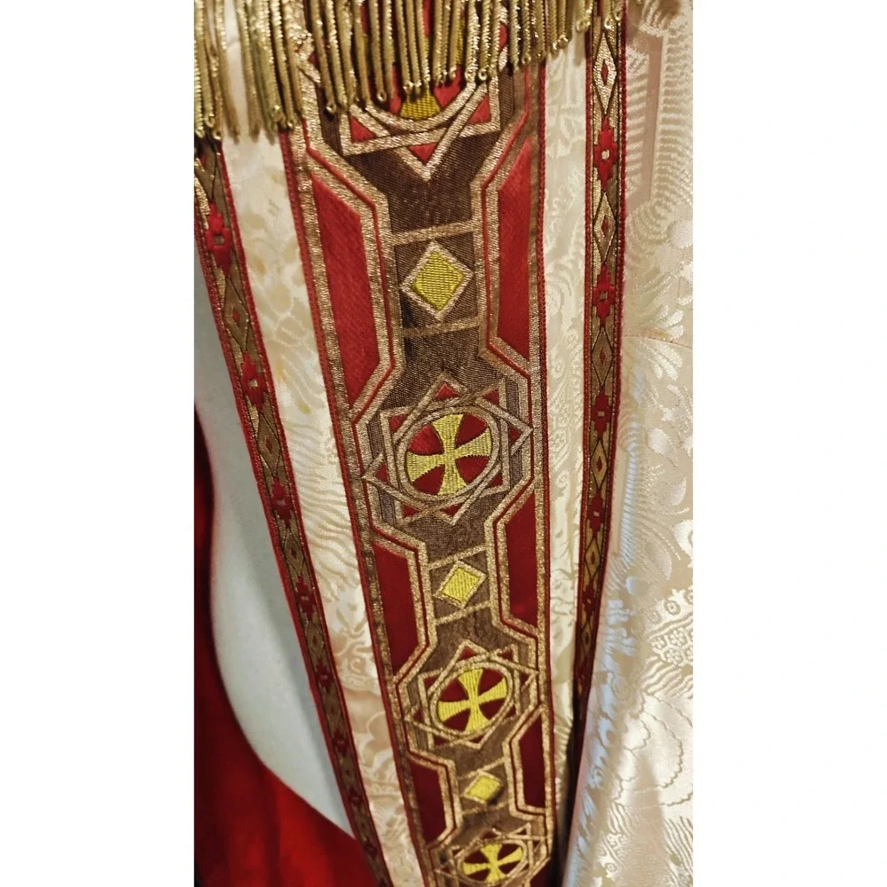 Antique Gothic Liturgical Chausable Cope Hand Painted Gold Boullion Fringe Silk
